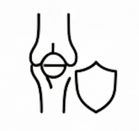 Illustration of a knee with a shield symbolizing protection.