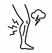 Illustration of a leg with cramps and lightning bolts on a white background