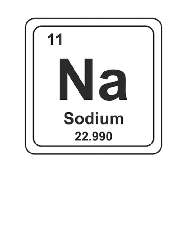 Periodic table element symbol for Sodium with atomic number 11 and atomic weight 22.990.
